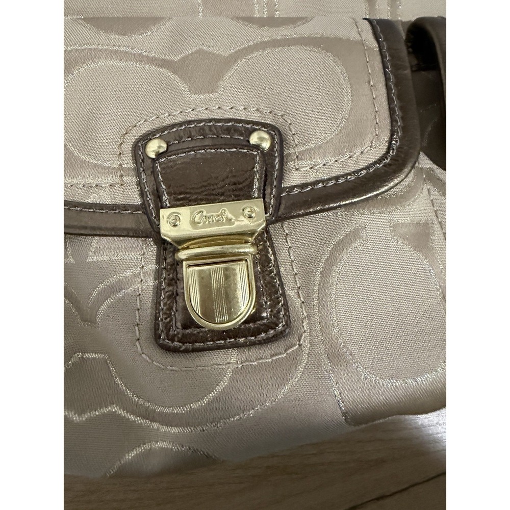 Coach Gold Tan Brown Poppy Signature Sateen Shoulder Bag 18980 Purse F - Picture 10 of 11